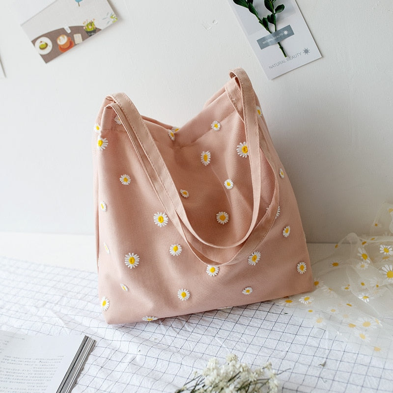 Women's Daisy Patterned Canvas Shoulder Bag