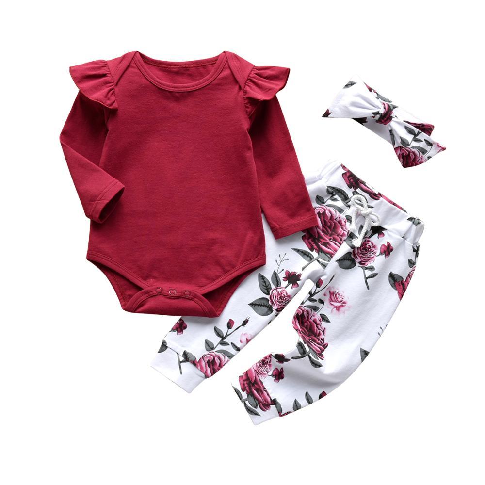Baby Girl's Printed Sweatshirt, Pants and Headband 3 Pcs Set
