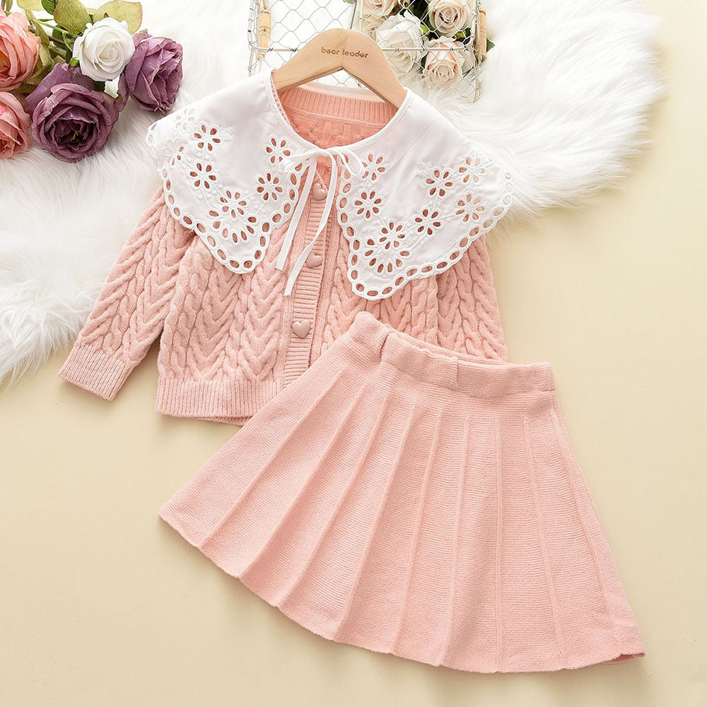 Girl's Warm Autumn Clothes Set with Skirt