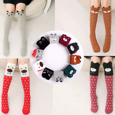 Girl's Cotton Long Socks with Animal Print
