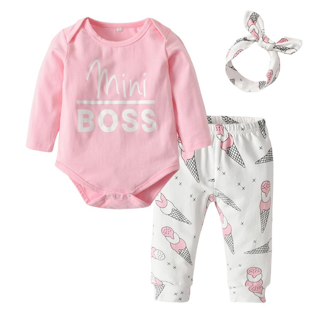 Baby Girl's Printed Sweatshirt, Pants and Headband 3 Pcs Set