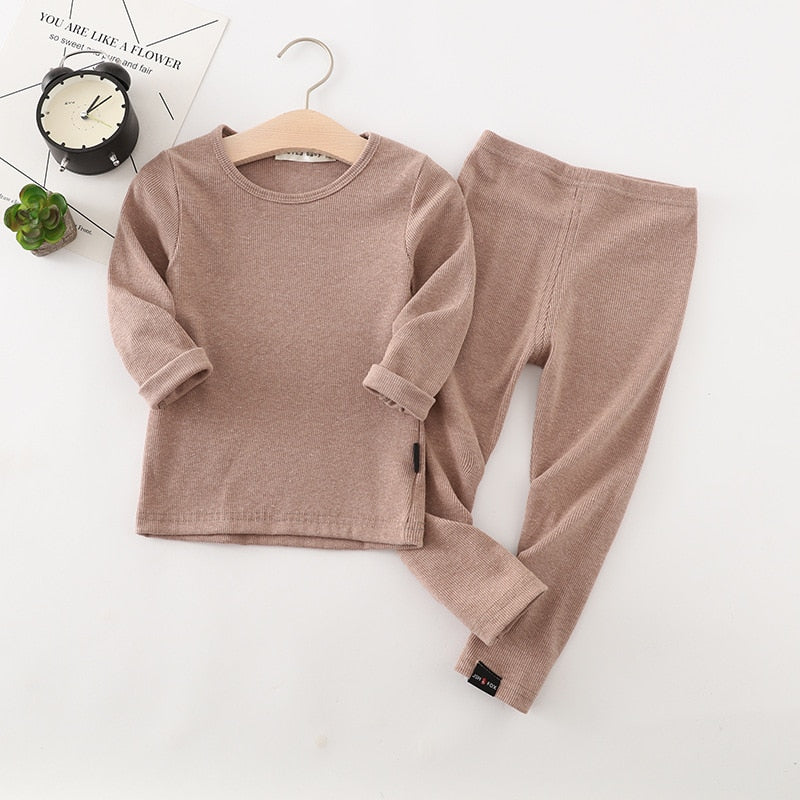 Long Sleeve Solid Color Baby Pajama Set