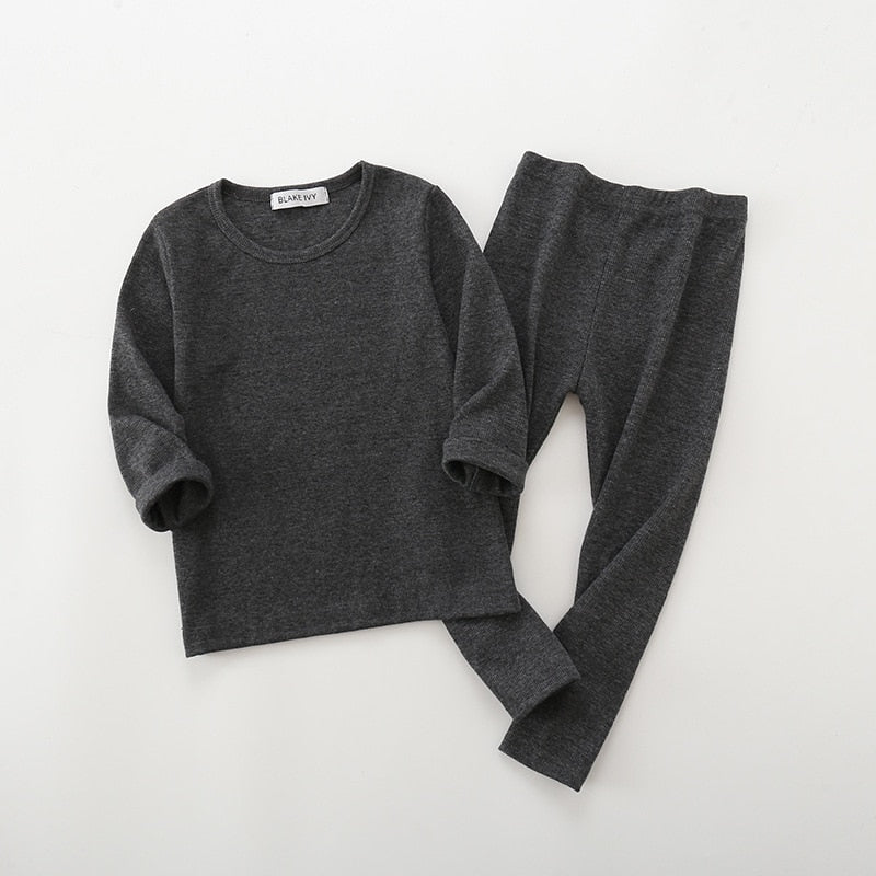 Long Sleeve Solid Color Baby Pajama Set