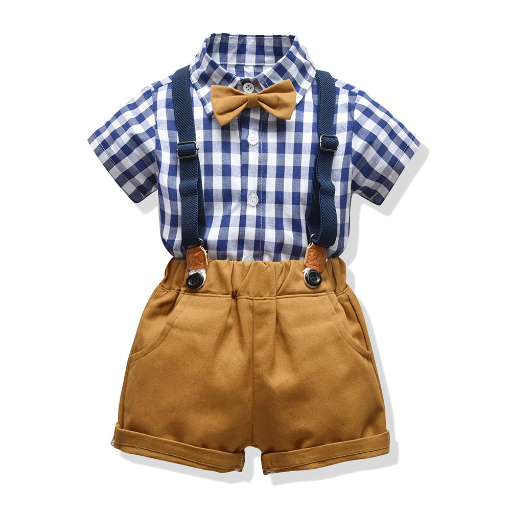 Baby Boy's Summer Clothing Set with Suspenders