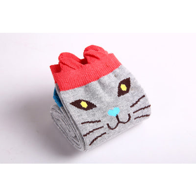 Girl's Cotton Long Socks with Animal Print