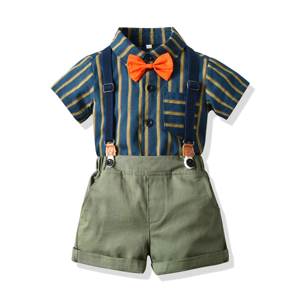 Baby Boy's Summer Clothing Set with Suspenders