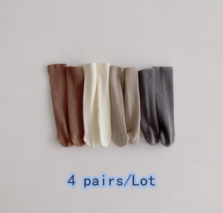 Baby Girls Knee Length Soft Cotton Socks, 4 Pcs