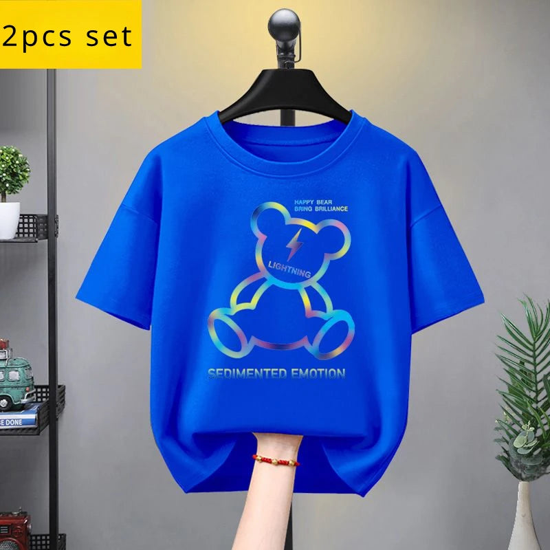 Summer Kid Girls Clothes Set Baby Boy Cartoon Bear Printed T-shirts and Shorts 2 Pieces Suit Children Fashion Outfits Tracksuits