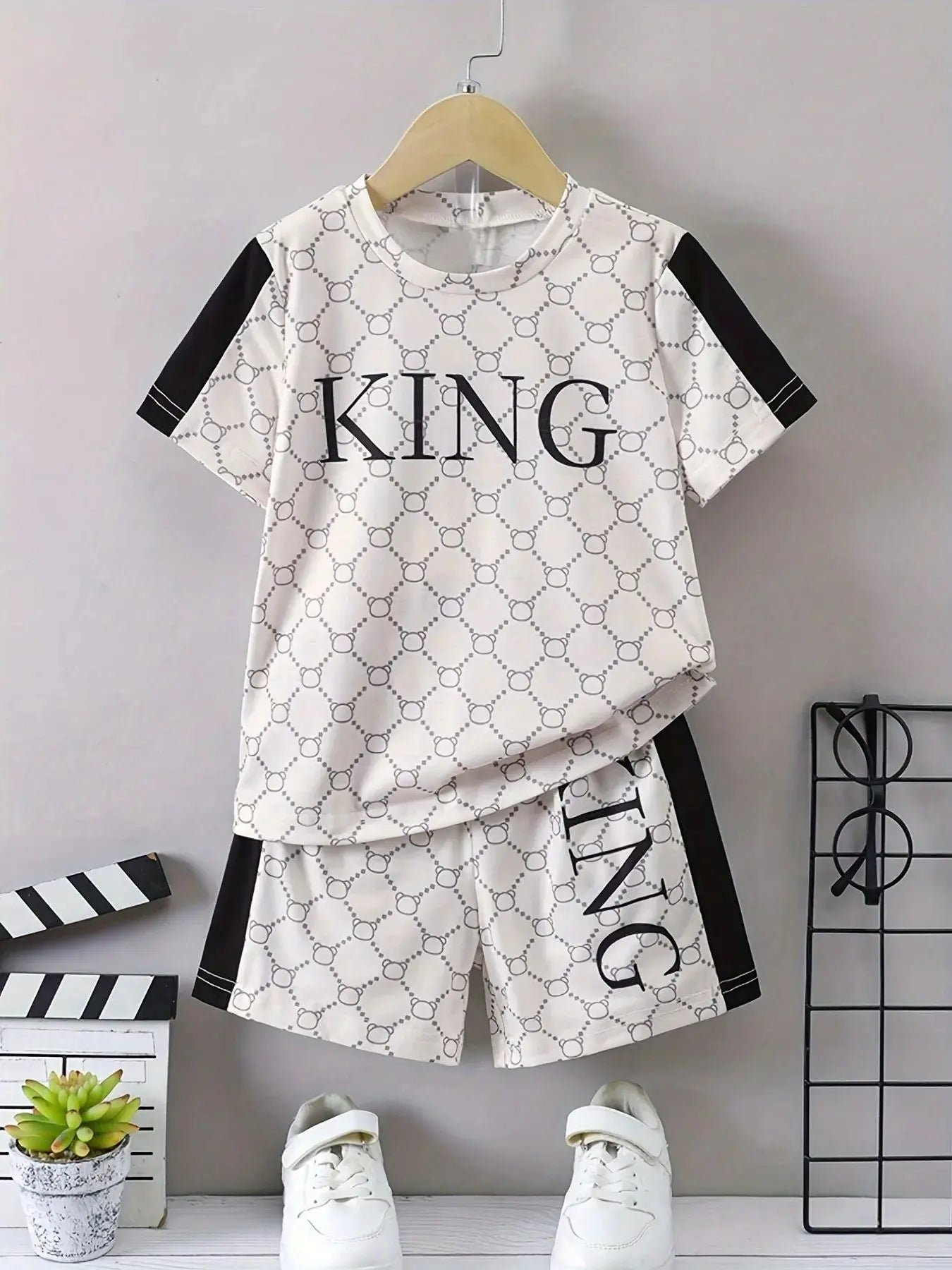 2025 Summer new children's suit Summer top and shorts 2-piece sportwear Cool boy pullover T-shirt Comfortable soft breathable li