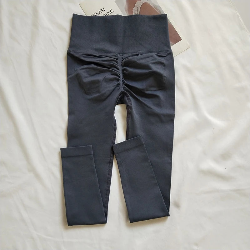 Women Seamless Slim Tights High Waist Solid Leggings Fitness Yoga Elastic Leggings Push Up Butt Knit Fashion Gym Workout Pants