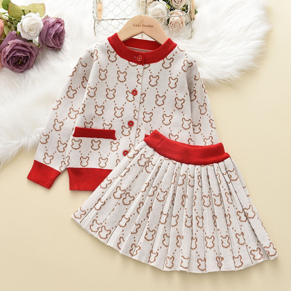 Girl's Warm Autumn Clothes Set with Skirt